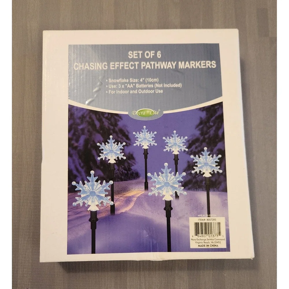 Decra Lite Set of 6 Chasing Effect Snowflake Pathway Markers Holiday Decor Blue